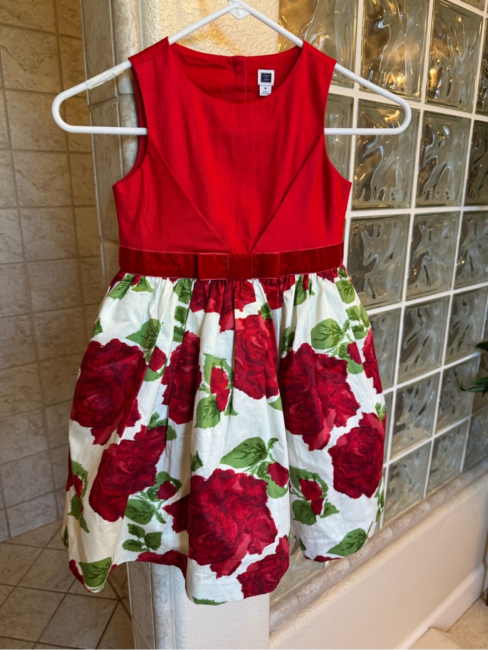Janie and Jack 5 Tartan Party Floral Fit-and-Flare Kids Dress with Velvet Wais